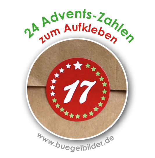 Zahlen 1-24 als Sticker für Adventskalender