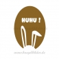 Bügelmotiv: Hase mit langen Ohren sagt HUHU!