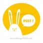 Bügelmotiv: Hase mit langen Ohren sagt HUHU!