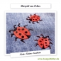 3 Marienkäfer auf Jeansstoff gebügelt.