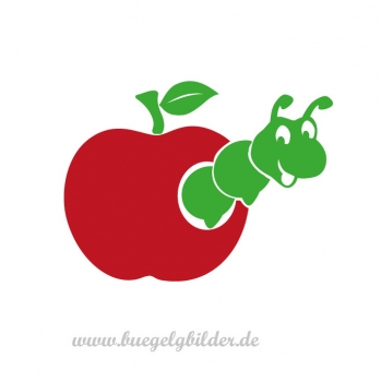 Applikation: Raupe mit lachendem Gesicht frisst sich durch einen Apfel - Besonders schön für Kinder