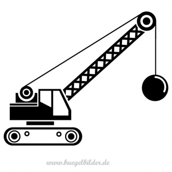Aufbügler für kleine Baumeister: Bagger / Seilkran mit Abrissbirne aus Flockfolie