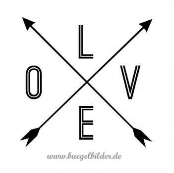 Puristisch im Design. Pur wie die Liebe. Aufbügler mit dem Schriftzug LOVE und zwei Pfeilen.