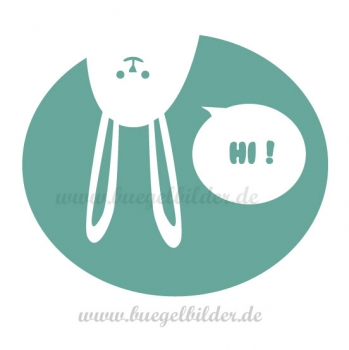 Bügelmotiv: Hase mit langen Ohren sagt HUHU!