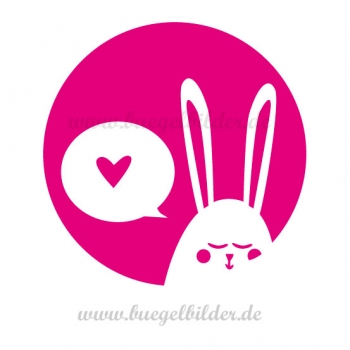 Bügelmotiv: Hase mit langen Ohren sagt HUHU!