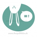 Bügelmotiv: Hase mit langen Ohren sagt HUHU!