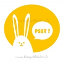 Bügelmotiv: Hase mit langen Ohren sagt HUHU!