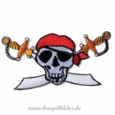 Patch zum Aufbügeln: Totenkopf mit rotem Tuch oder zwei gekreuzten Schwertern